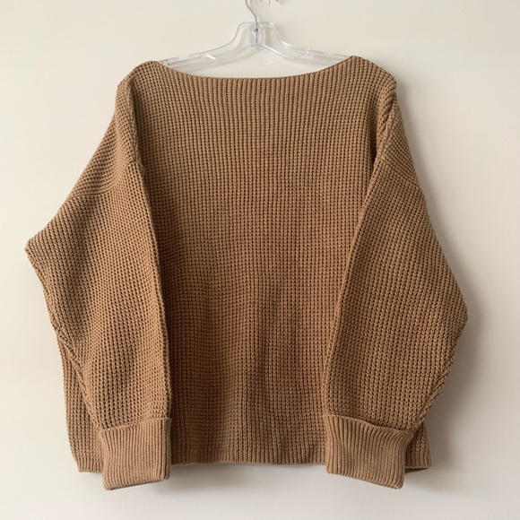 French Connection Waffle-Knit Boat Neck Sweater Women Size Medium, color BROWN - Picture 3 of 6